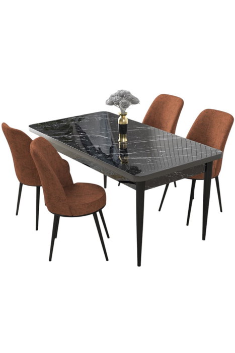 Hanah Home Juego de Comedor de 5 Piezas, Mármol Negro y Rojo Azulejo Hanah Home Juego de Comedor de 5 Piezas, Mármol Negro y Rojo Azulejo